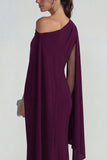 Burgundy One Shoulder Mermaid Long Wedding Guest Dress with Cape