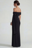 Black Mermaid Long Off the Shoulder Wedding Guest Dress with Streamer