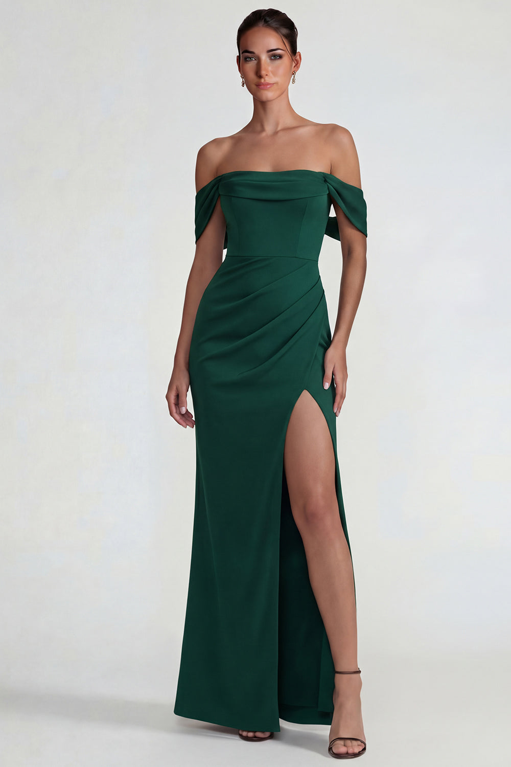 Dark Green Off the Shoulder Long Sheath Wedding Guest Dress with Slit