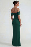 Dark Green Off the Shoulder Long Sheath Wedding Guest Dress with Slit