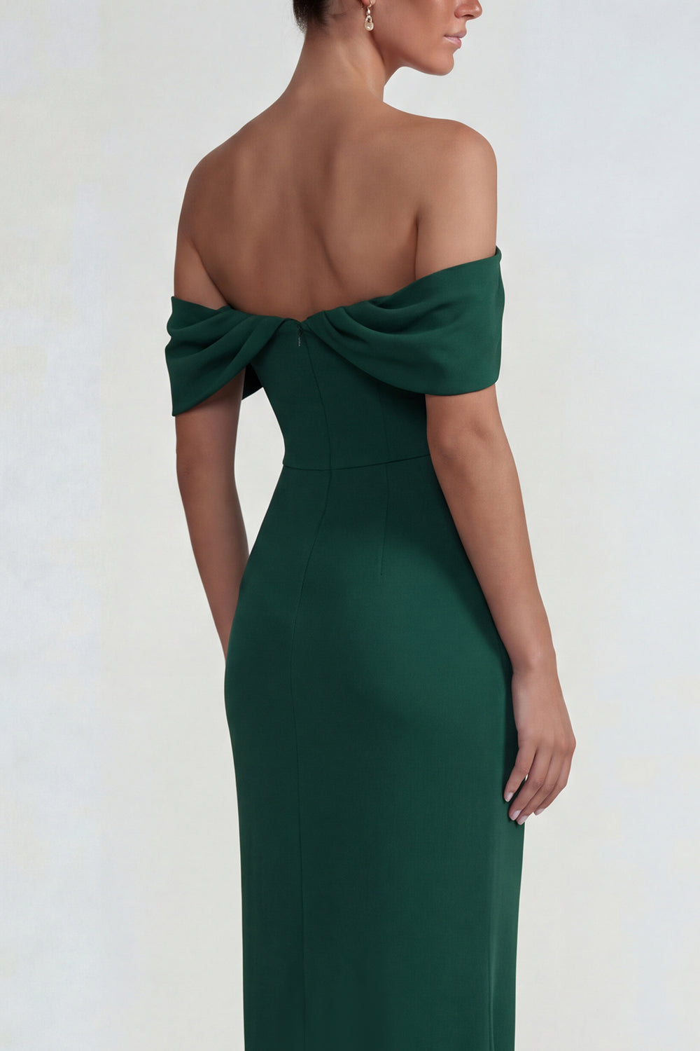 Dark Green Off the Shoulder Long Sheath Wedding Guest Dress with Slit
