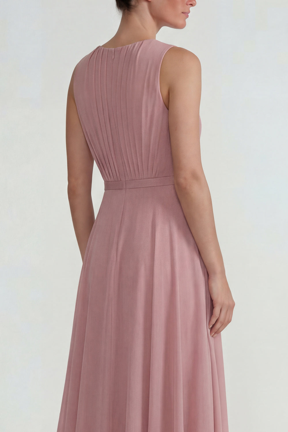 Blush Chiffon Ruffled A Line Long Wedding Guest Dress with 3D Flower