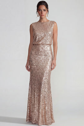 Champagne Mermaid Long Sparkly Sequin Wedding Guest Dress