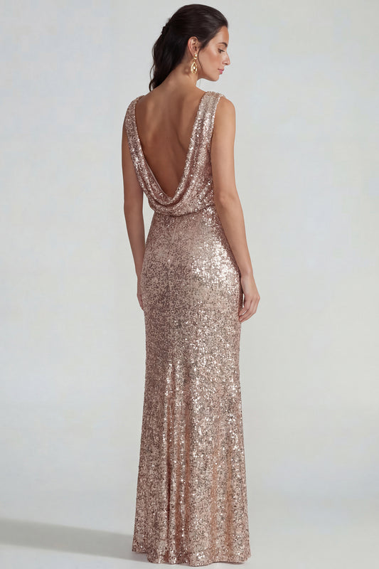 Champagne Mermaid Long Sparkly Sequin Wedding Guest Dress