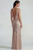 Champagne Mermaid Long Sparkly Sequin Wedding Guest Dress
