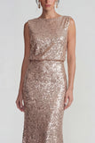 Champagne Mermaid Long Sparkly Sequin Wedding Guest Dress