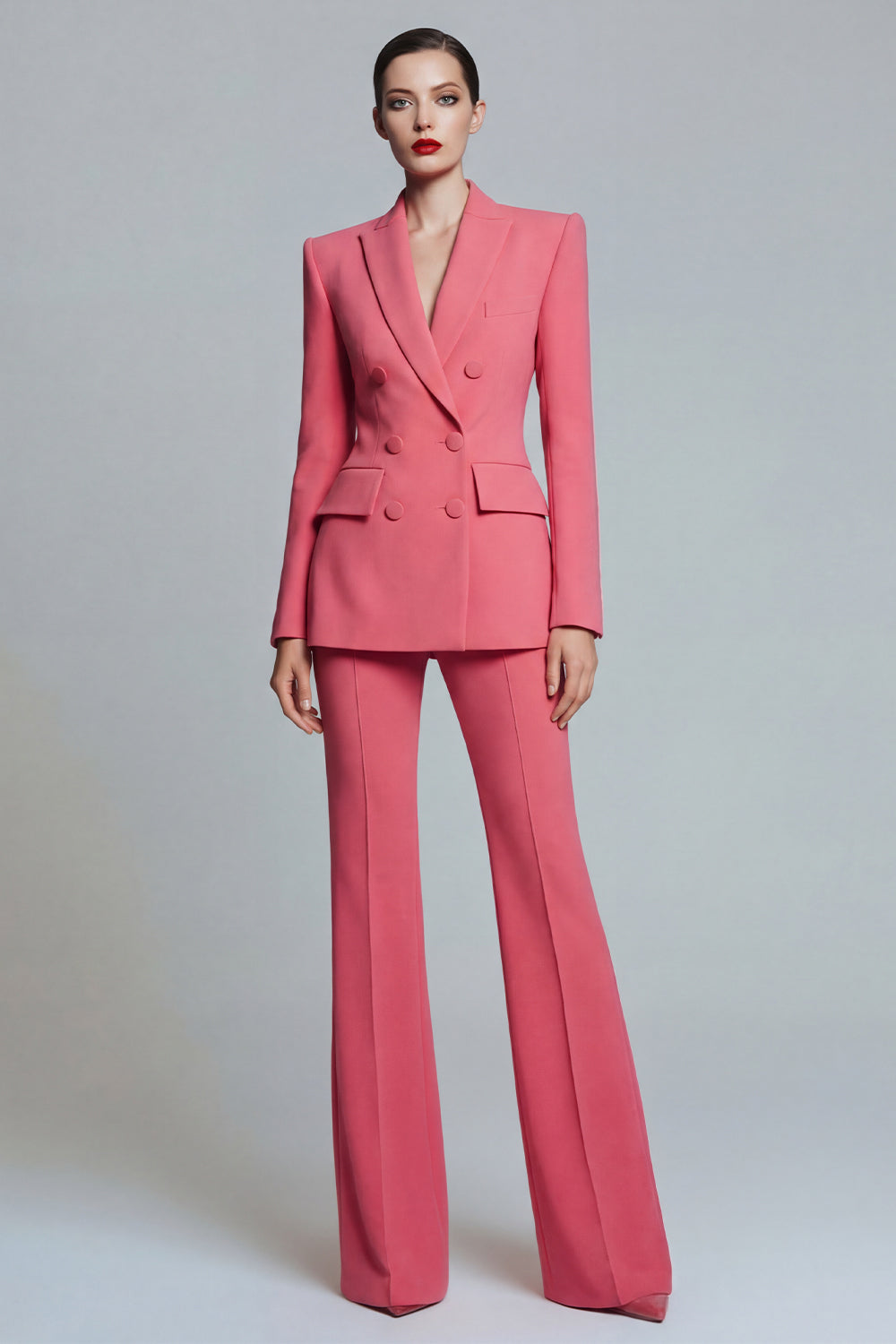 Coral Peak Lapel Double Breasted 2 Piece Business Suits