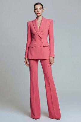 Coral Peak Lapel Double Breasted 2 Piece Business Suits