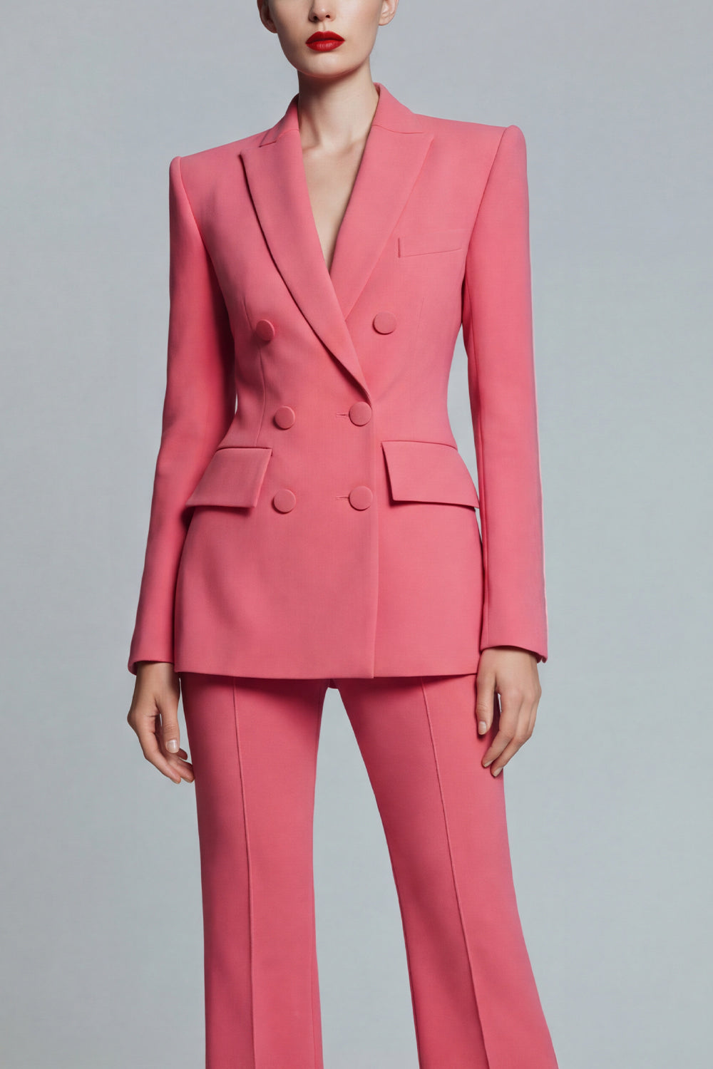 Coral Peak Lapel Double Breasted 2 Piece Business Suits