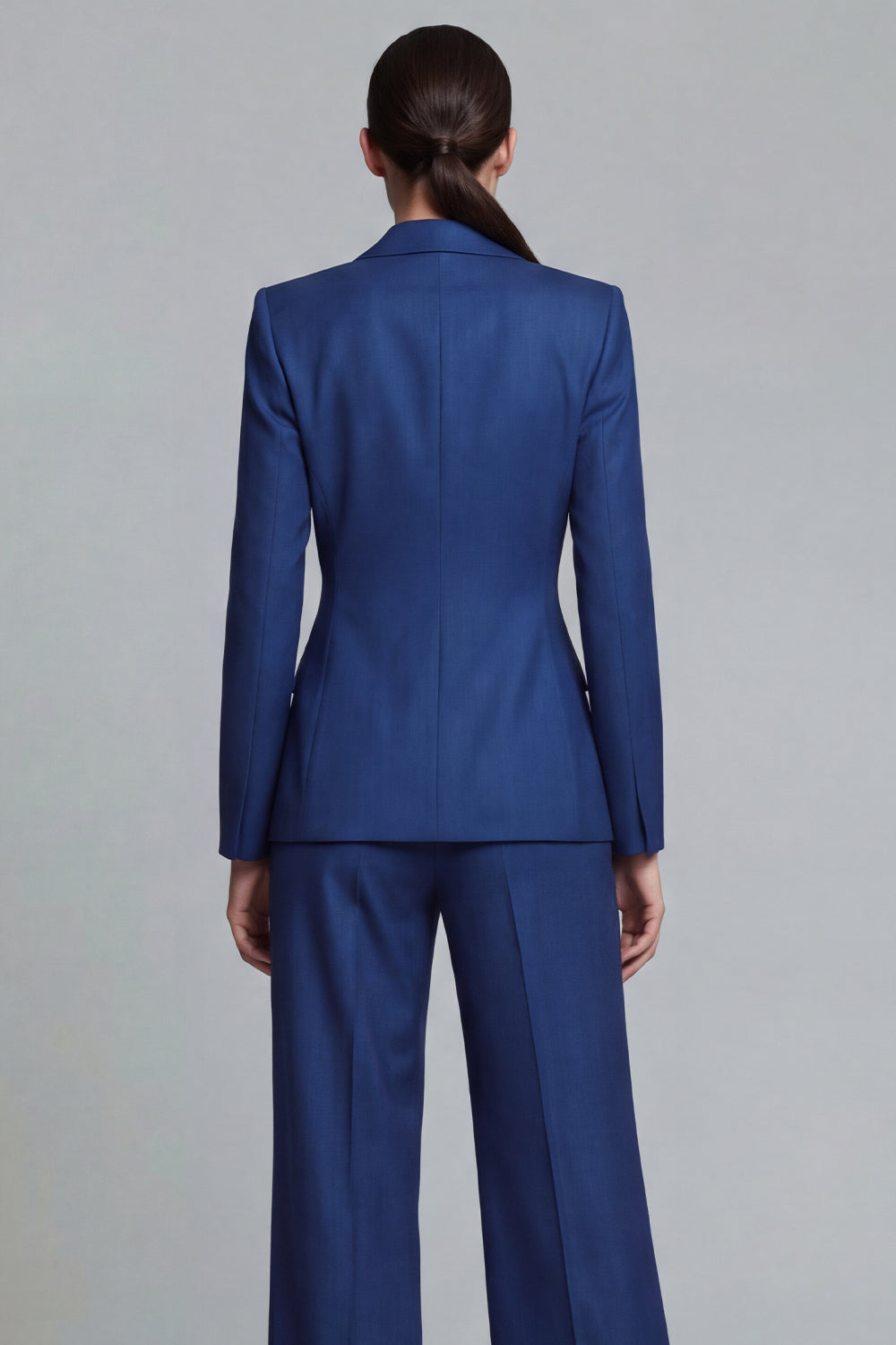 Dark Blue 2 Piece Wide Leg Single Breasted Notched Lapel Business Suits