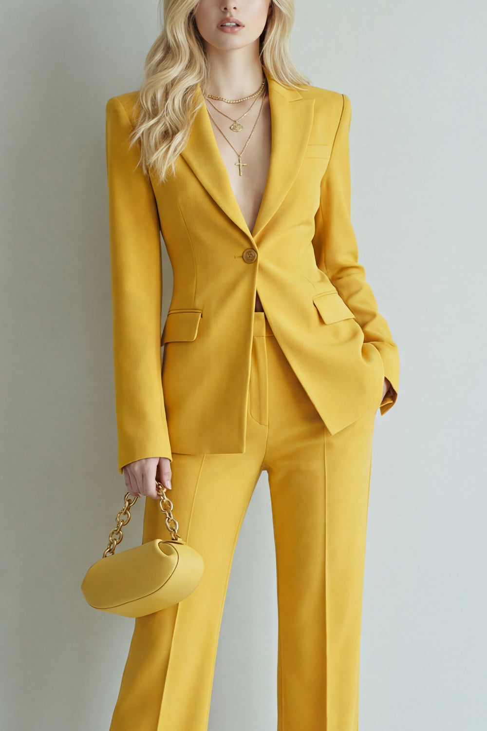 2 Piece Yellow Wide Leg Single Breasted Peak Lapel Prom Suits