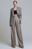 Grey Wide Leg 2 Piece Single Breasted Peak Lapel Business Suits with Pockets