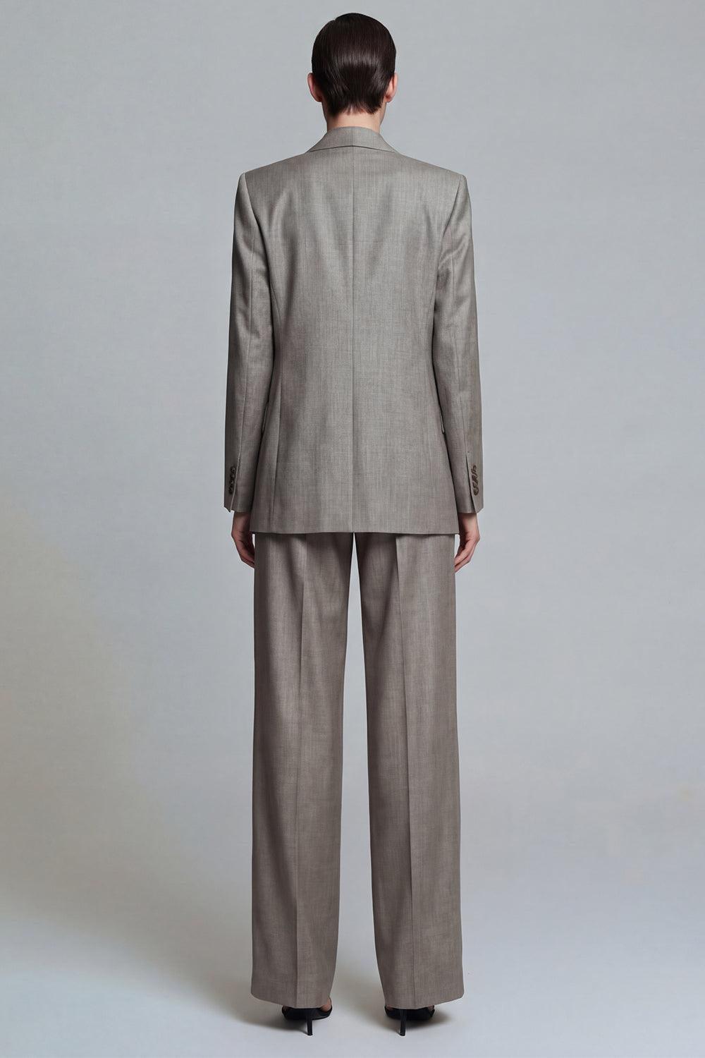 Grey Wide Leg 2 Piece Single Breasted Peak Lapel Business Suits with Pockets