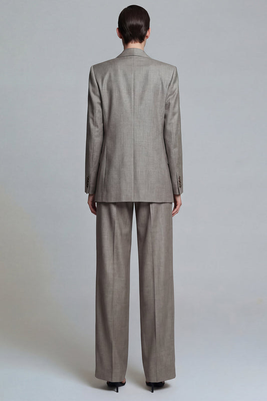 Grey Wide Leg 2 Piece Single Breasted Peak Lapel Business Suits with Pockets