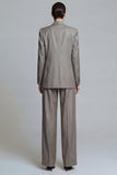 Grey Wide Leg 2 Piece Single Breasted Peak Lapel Business Suits with Pockets