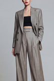 Grey Wide Leg 2 Piece Single Breasted Peak Lapel Business Suits with Pockets