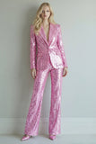 Sparkly Pink Sequin 2 Piece Notched Lapel Single Breasted Prom Suits