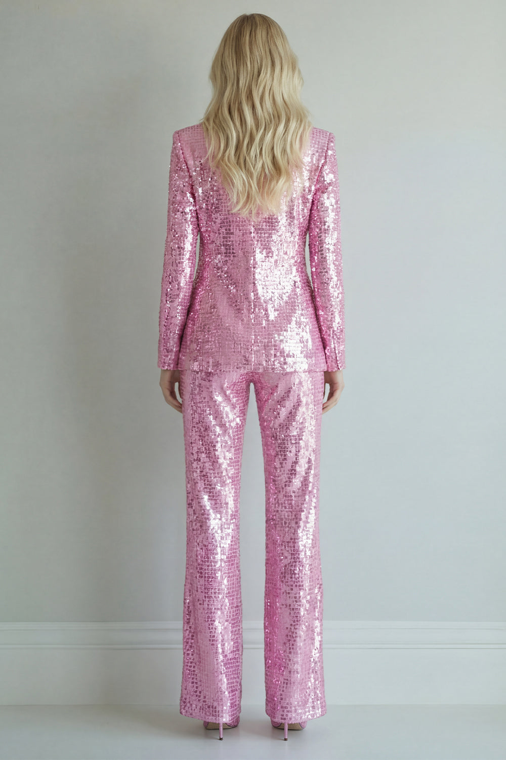 Sparkly Pink Sequin 2 Piece Notched Lapel Single Breasted Prom Suits