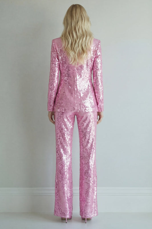 Sparkly Pink Sequin 2 Piece Notched Lapel Single Breasted Prom Suits