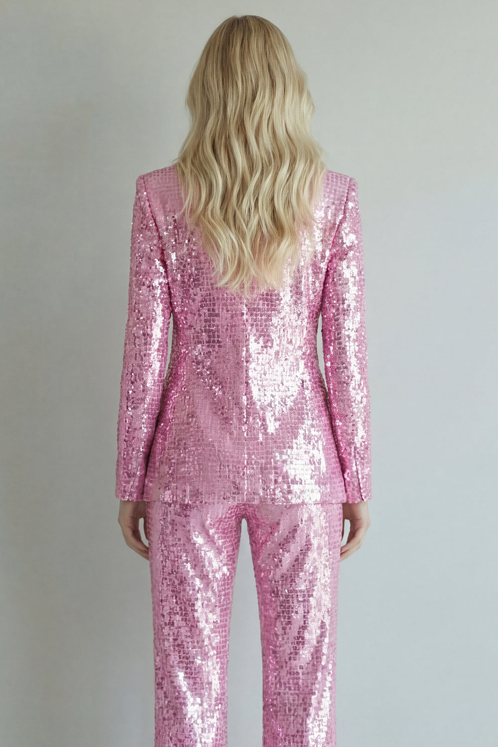Sparkly Pink Sequin 2 Piece Notched Lapel Single Breasted Prom Suits
