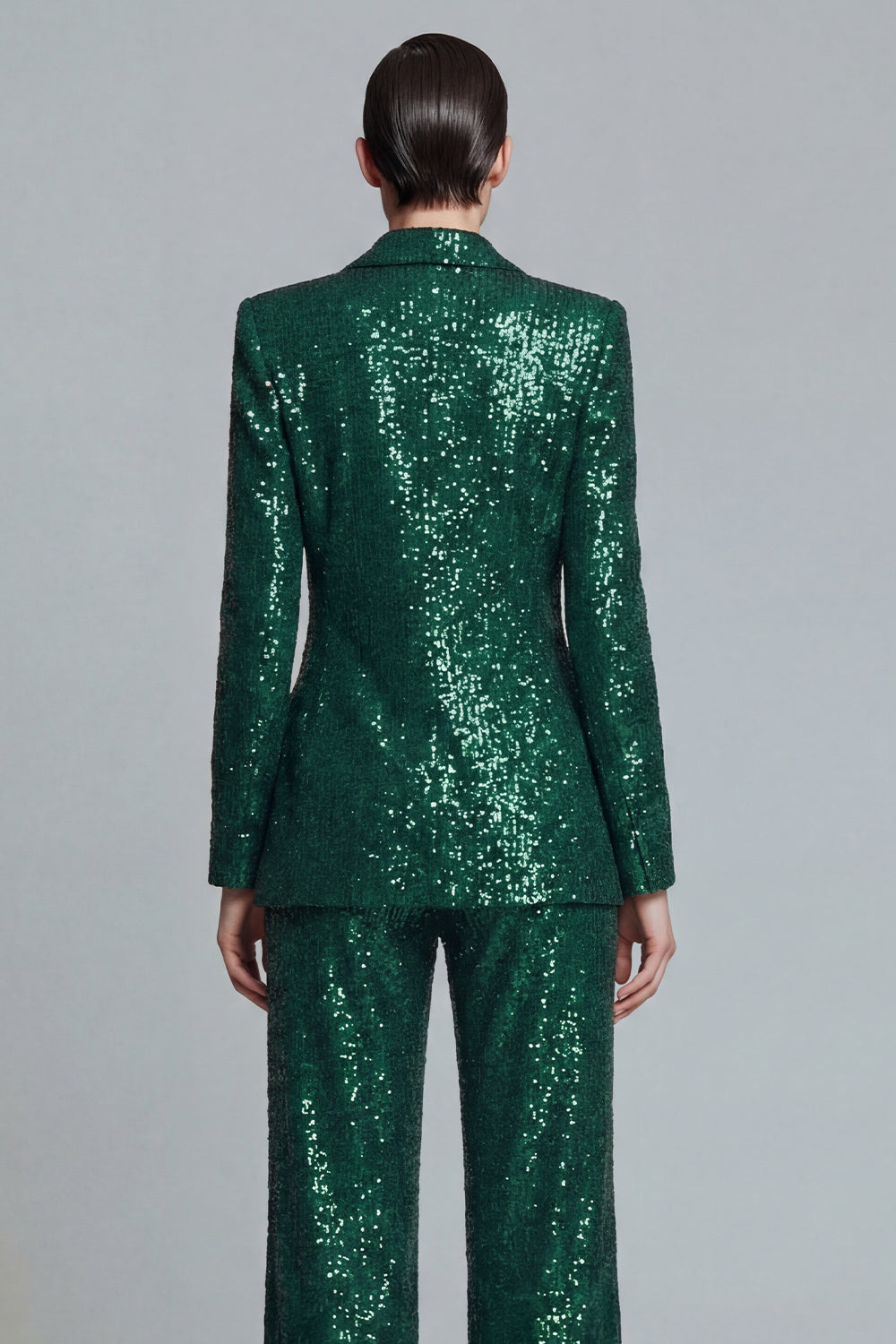 2 Piece Sparkly Dark Green Sequin Peak Lapel Prom Suits