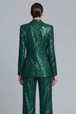 2 Piece Sparkly Dark Green Sequin Peak Lapel Prom Suits