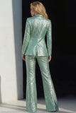 Sparkly Green 2 Piece Sequin Peak Lapel One Button Prom Suits