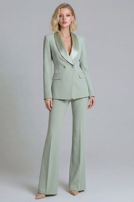 Grey Green Shawl Lapel 2 Piece Double Breasted Business Suits