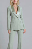 Grey Green Shawl Lapel 2 Piece Double Breasted Business Suits