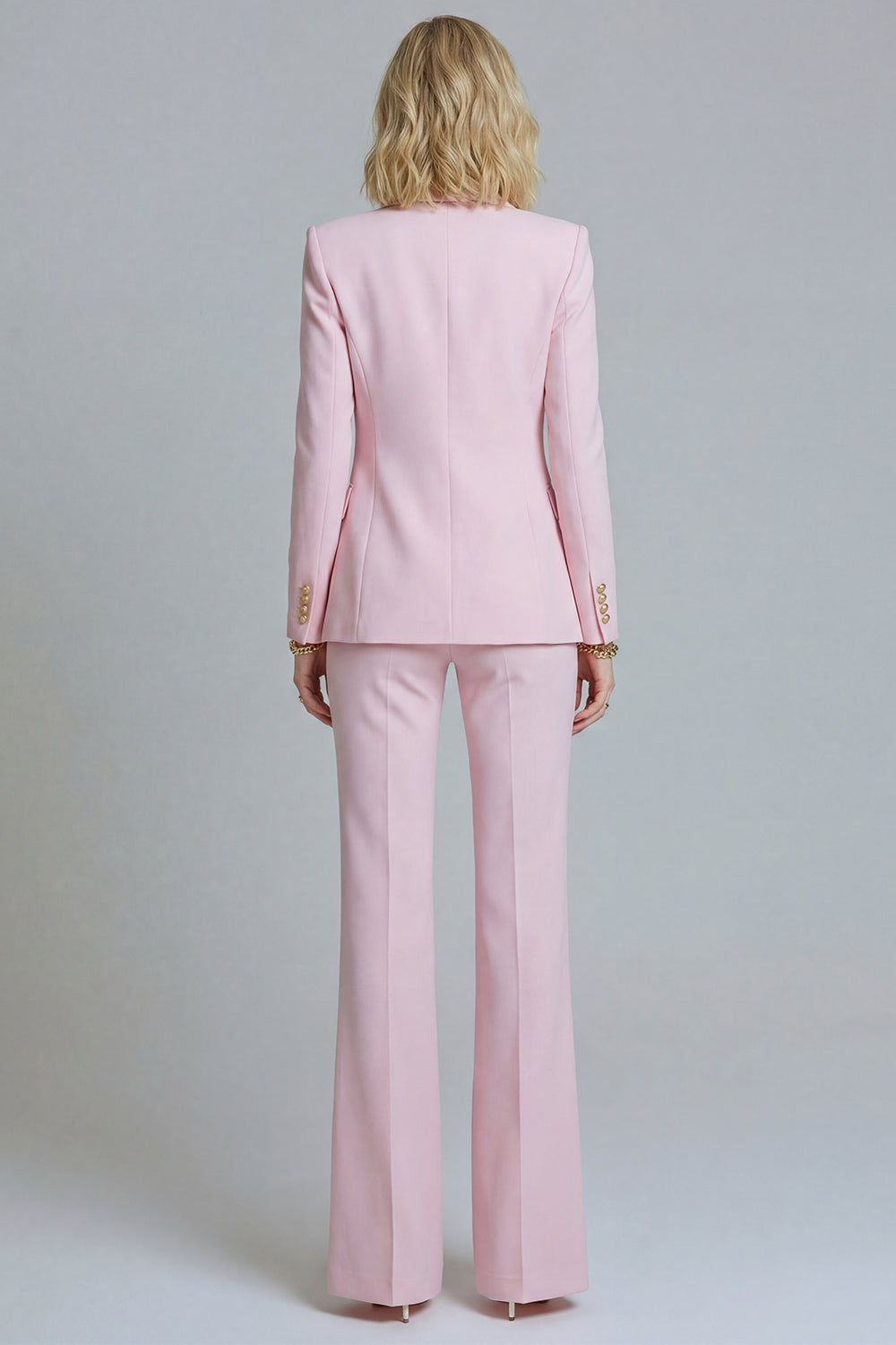 Pink Peak Lapel Wide Leg 2 Piece Prom Suits with Buttons