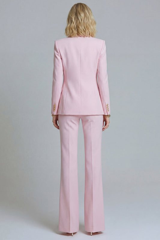 Pink Peak Lapel Wide Leg 2 Piece Prom Suits with Buttons