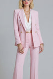 Pink Peak Lapel Wide Leg 2 Piece Prom Suits with Buttons