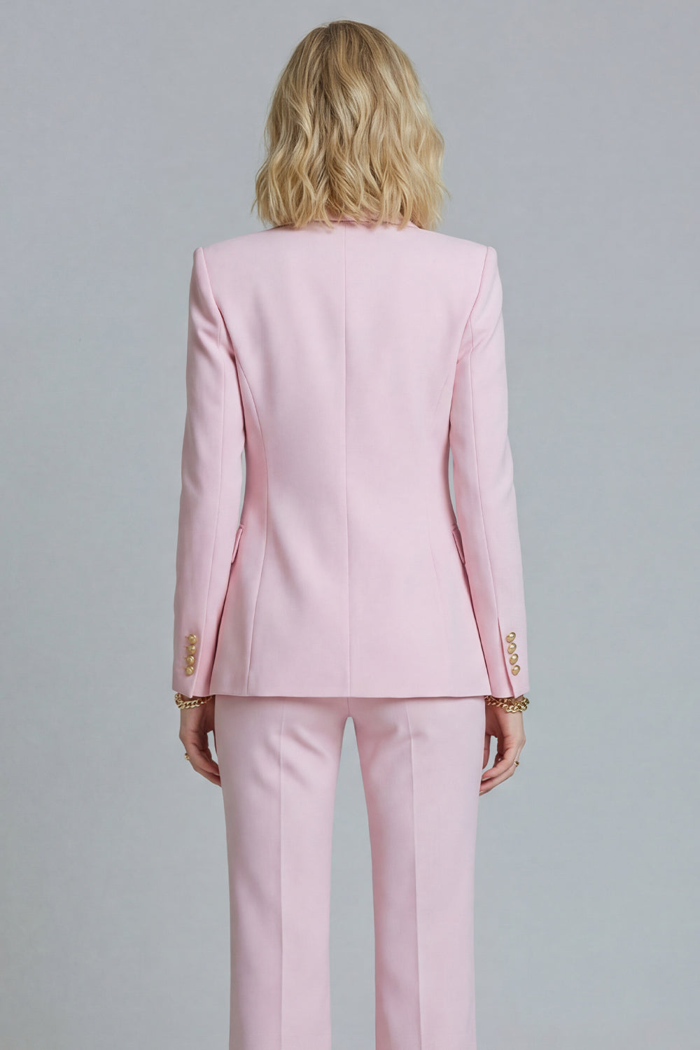 Pink Peak Lapel Wide Leg 2 Piece Prom Suits with Buttons
