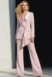 2 Piece Pink Peak Lapel Wide Leg Business Suits with Sash