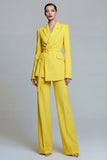 Yellow 2 Piece Notched Lapel Slim Fit Wide Leg Prom Suits with Sash