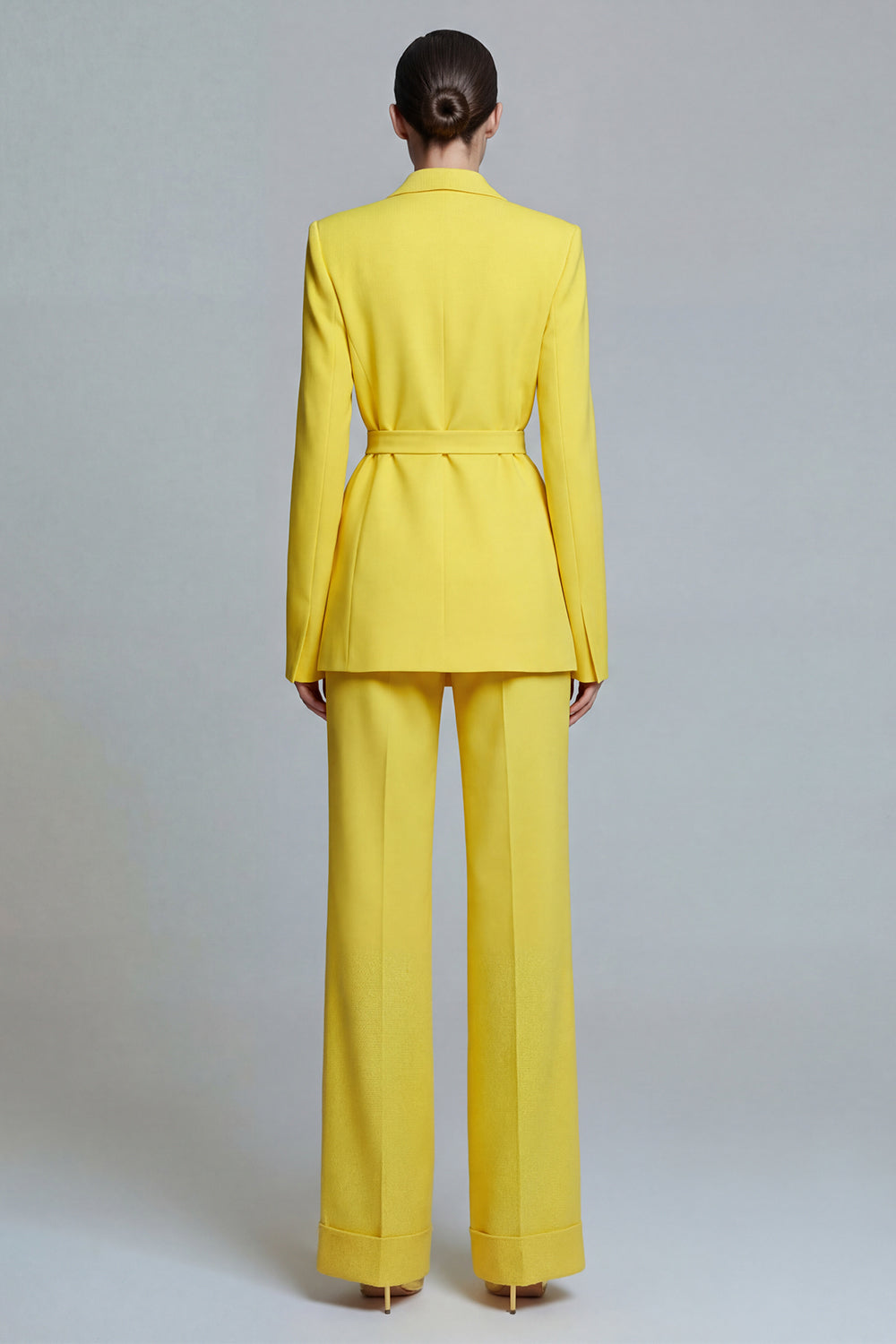 Yellow 2 Piece Notched Lapel Slim Fit Wide Leg Prom Suits with Sash