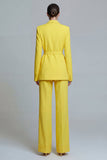 Yellow 2 Piece Notched Lapel Slim Fit Wide Leg Prom Suits with Sash
