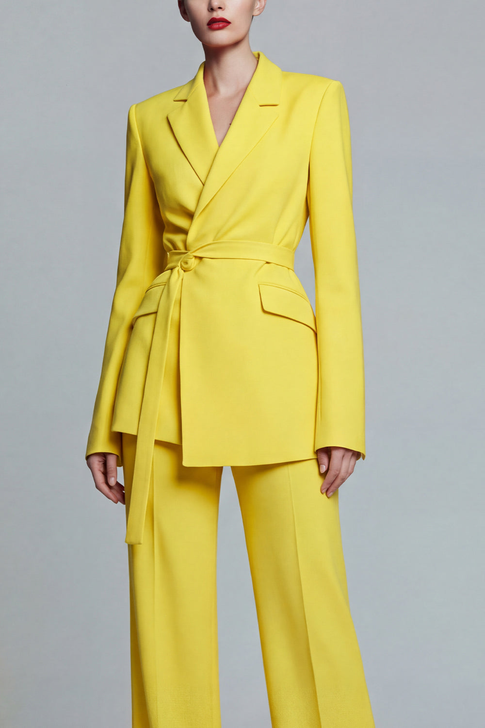 Yellow 2 Piece Notched Lapel Slim Fit Wide Leg Prom Suits with Sash