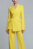 Yellow 2 Piece Notched Lapel Slim Fit Wide Leg Prom Suits with Sash