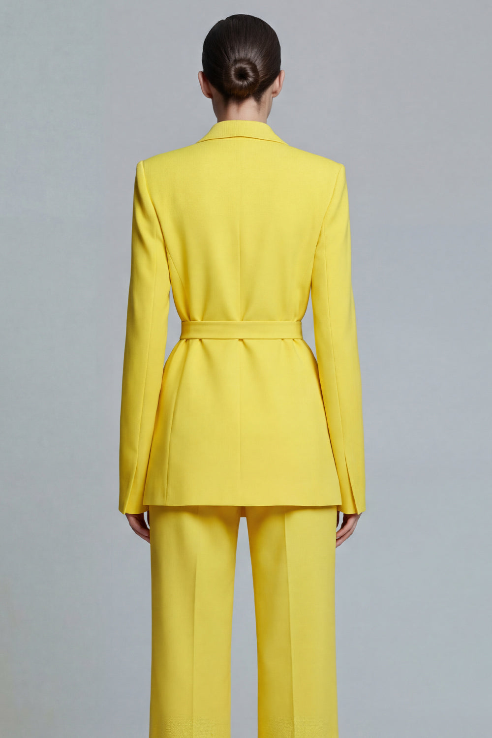 Yellow 2 Piece Notched Lapel Slim Fit Wide Leg Prom Suits with Sash