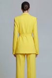 Yellow 2 Piece Notched Lapel Slim Fit Wide Leg Prom Suits with Sash