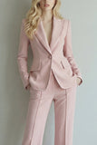 Grey Pink Single Breasted 2 Piece Peak Lapel Business Suits with Pockets