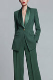 2 Piece Dark Green Single Breasted Shawl Lapel Long Sleeves Prom Suits