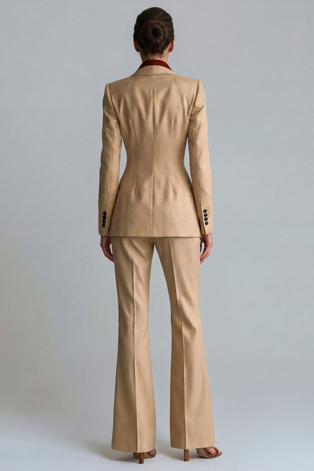 Khaki Peak Lapel 2 Piece Flared Single Breasted Business Suits with Pockets