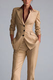 Khaki Peak Lapel 2 Piece Flared Single Breasted Business Suits with Pockets