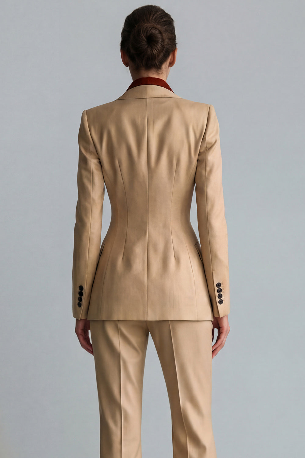 Khaki Peak Lapel 2 Piece Flared Single Breasted Business Suits with Pockets