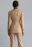 Khaki Peak Lapel 2 Piece Flared Single Breasted Business Suits with Pockets