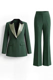 Dark Green Peak Lapel 2 Piece Slim Fit Single Breasted Prom Suits