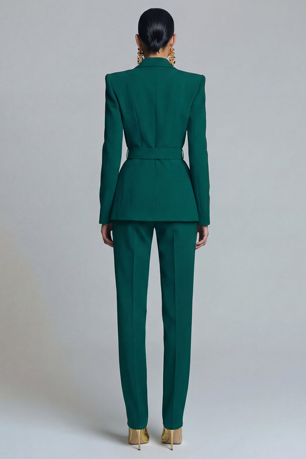 Dark Green 2 Piece Peak Lapel Slim Fit Prom Suits with Belt
