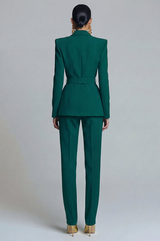 Dark Green 2 Piece Peak Lapel Slim Fit Prom Suits with Belt